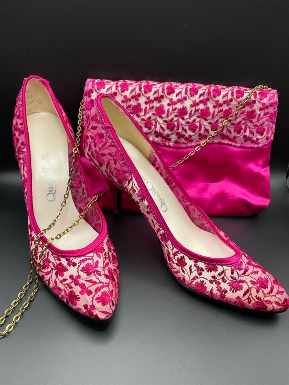 Vintage 80’s Fuchsia QualiCraft Floral Shoulder Bag and Heels Set